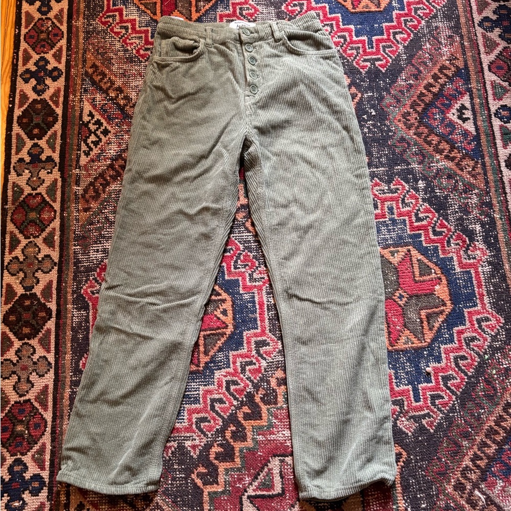 Cynthia Button Fly High Rise Straight Corduroy Pants